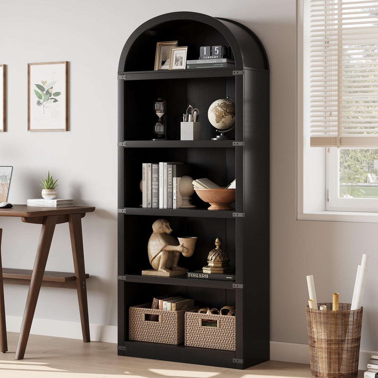 GarveeHome Bookcase 5 Shelf Arched Bookshelf 71.65 in Tall Bookcase Farmhouse Display Storage Rack Wooden Bookshelves for Home Office, Living Room GarveeHome