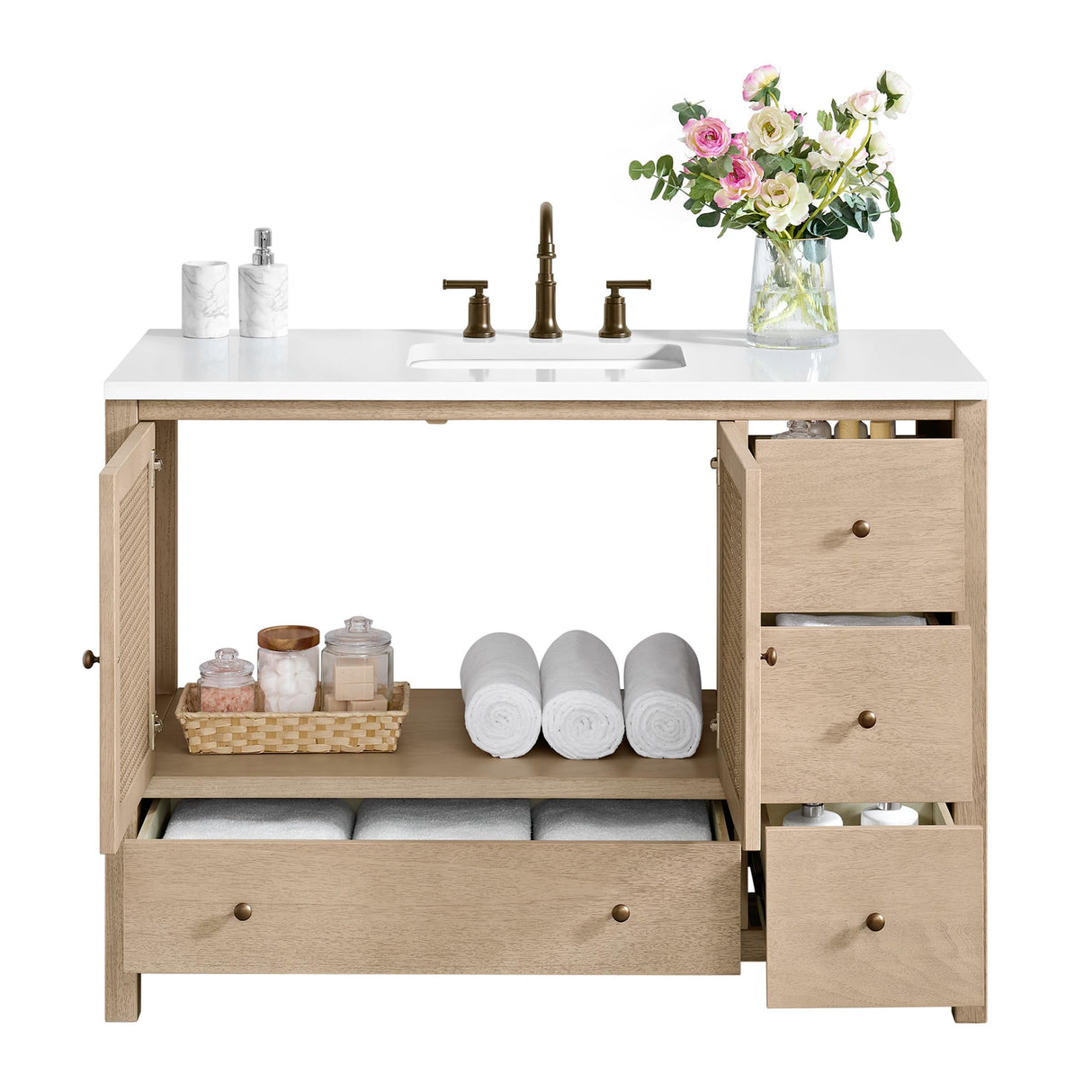 Alaterre Furniture Lucca 48 Inch Bathroom Vanity - Freestanding Cabinet Without Sink - Wood Bathroom Vanity with Large Bottom Drawer, 3 Small Drawers, and Soft-Close Doors (Natural) Alaterre Furniture