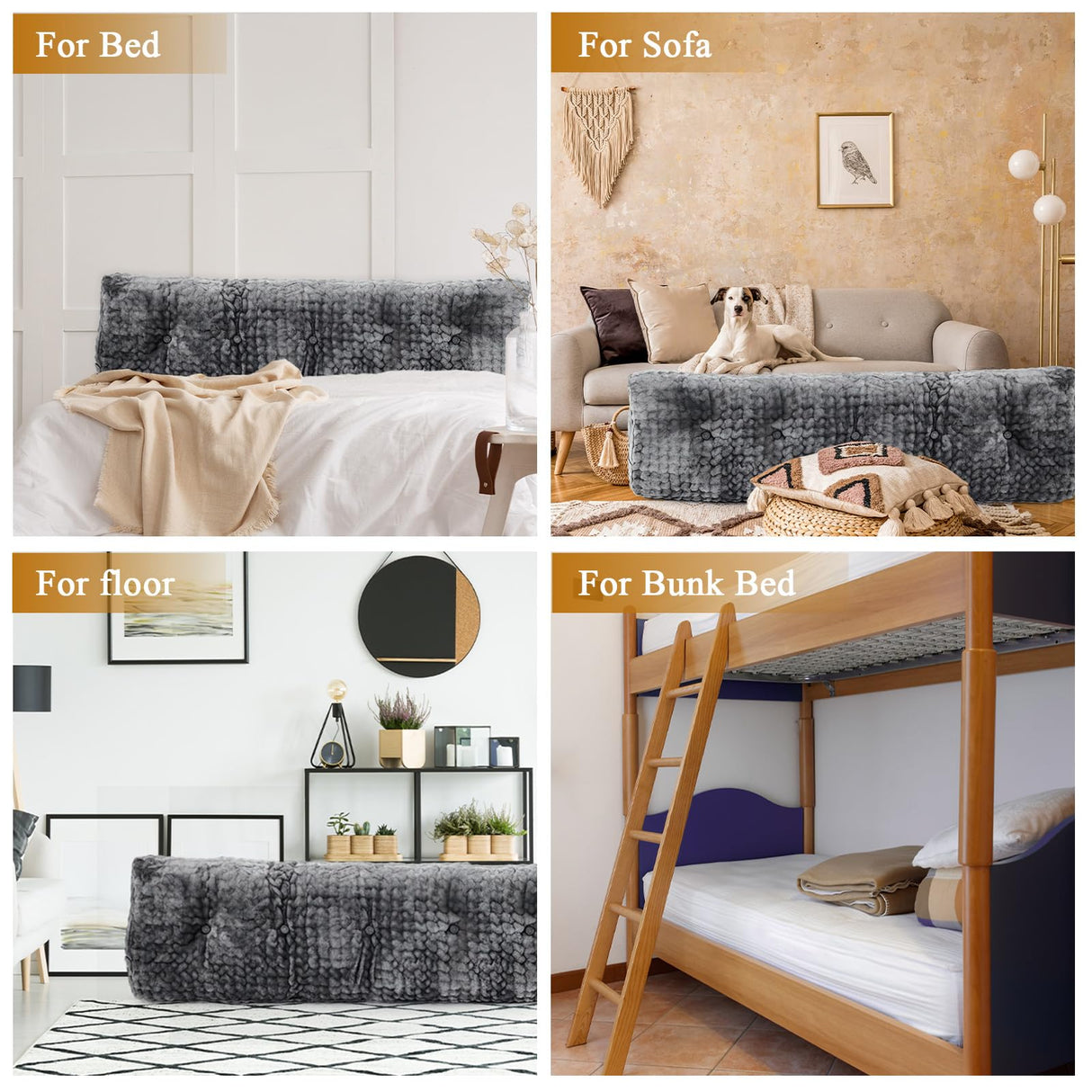 Wenqik Wedge Pillow Triangular Headboard Bed Reading Backrest Wedge Bolster Pillow with Removable Cover Back Support for Daybed Bunk Bed(Gray,Queen) Wenqik