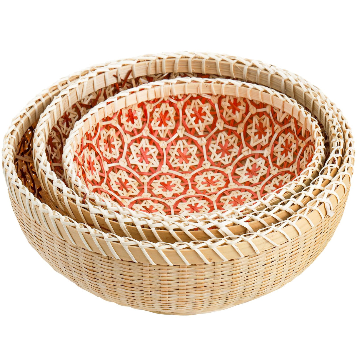 Elsjoy Set of 3 Wicker Woven Storage Basket, Bamboo Bread Basket Round Rattan Serving Basket Farmhouse Decor for Fruits, Vegetables, Potatoes, Stackable 9.6"/8"/7" Elsjoy