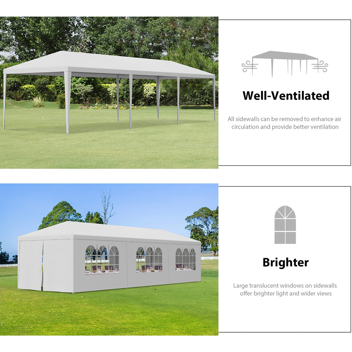 HomGarden 10'x30' Outdoor Canopy Tent Patio Camping Gazebo Shelter Pavilion Cater Party Wedding BBQ Events Tent w/Removable Sidewalls HomGarden