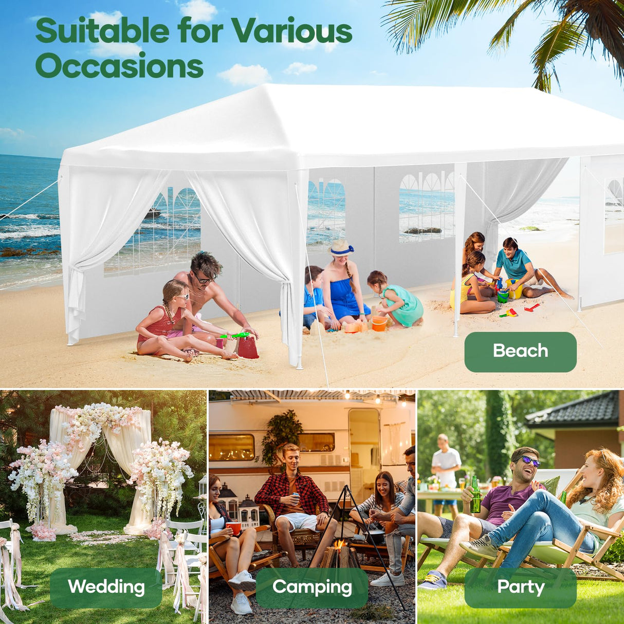 kejector 10'x30' Party Tent, Tents for Parties White Wedding Canopy with 8 Removable Sidewalls Carpas para Fiestas Outdoor Event Tent for Birthday Holiday Garden Patio Backyard kejector