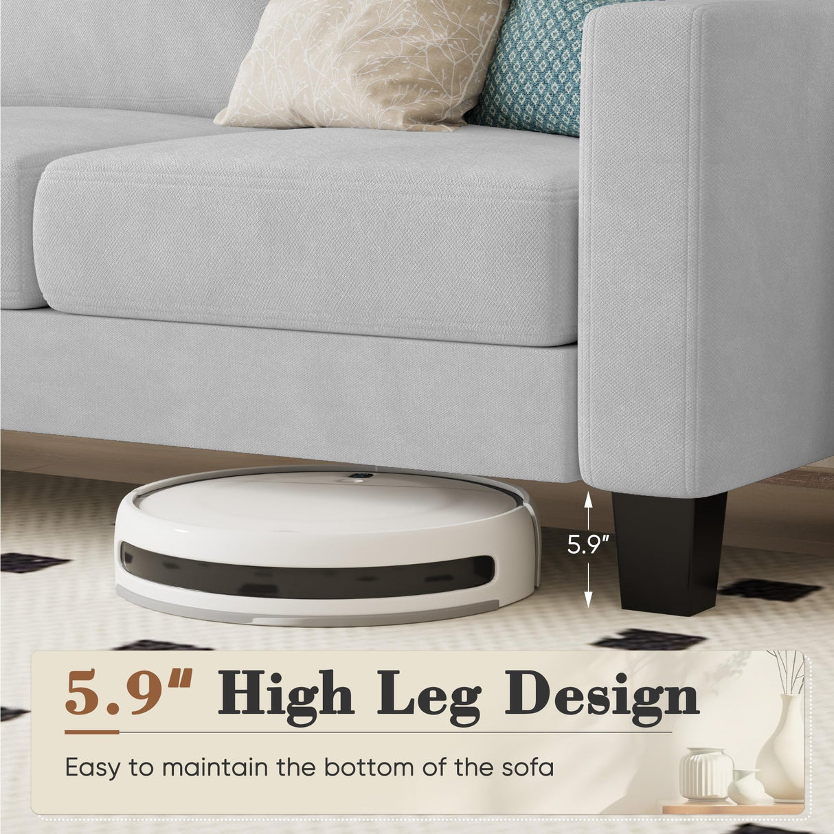 Homall Sofa for Living Room, Couch with Convertible Chaise, 3 Seat L-Shaped Sofas, Comfy Fabric Couches for Apartment, Small Space, Pale Gray Homall