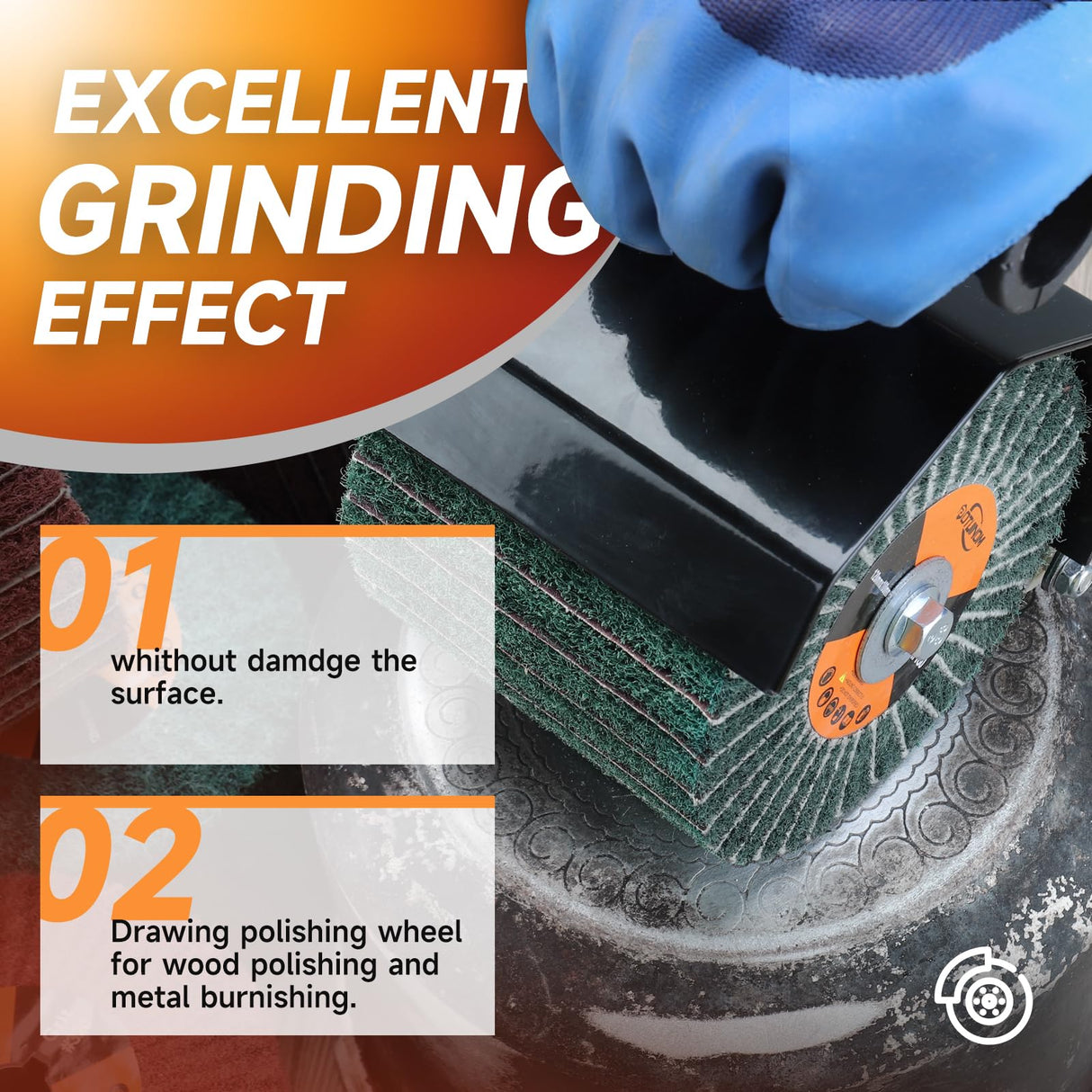 Non-Woven Wheel Surface Conditioning Tool, 180 Grit 120 x 100 x 19 mm Abrasive Drawing Polishing Wheel with Sandpaper for Wood Metal Burnishing Wheel 4.7"x 4" POTUINOM