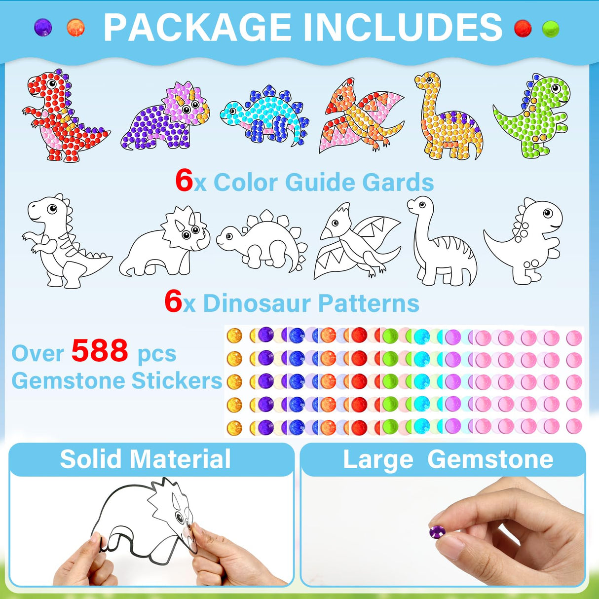 Qyeahkj 6 Pcs Dinosaur Arts Crafts DIY Dino Gem Diamond Suncatcher Crafts for Kids Dinosaur Diamond Painting Gifts Exchange for Kids Aged 4 6 8 10 12 for Home School Party Decor Qyeahkj