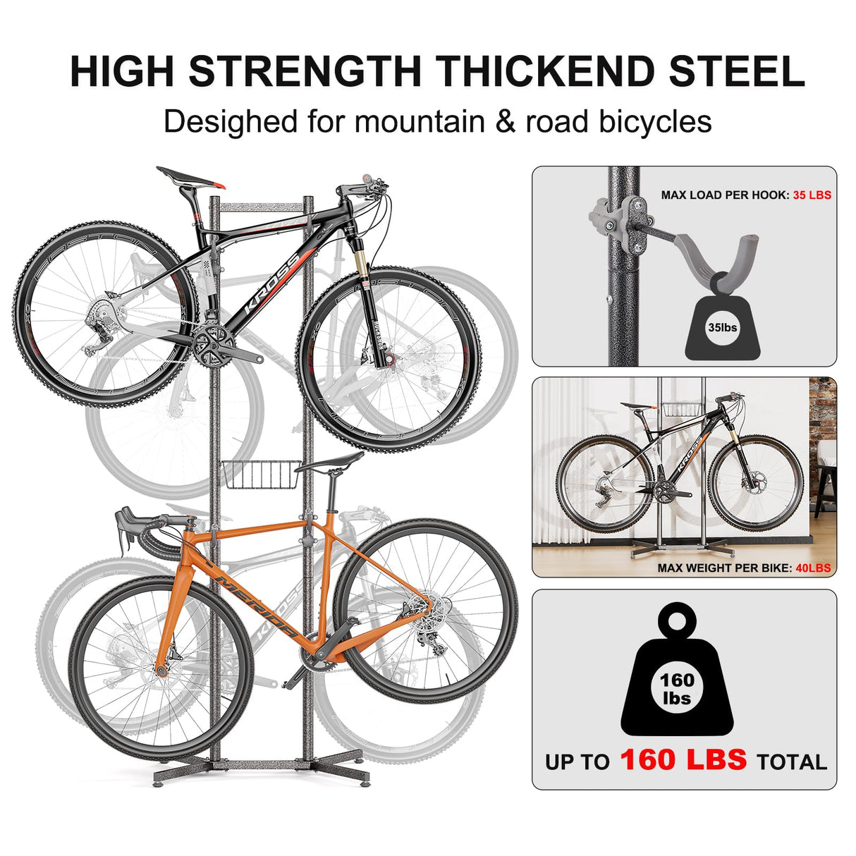CXWXC 2-/4-Bike Storage Rack with Basket - Bike Rack Garage for Road, Mountain and Hybrid Bike Garage & Home (For 4 bikes) CXWXC