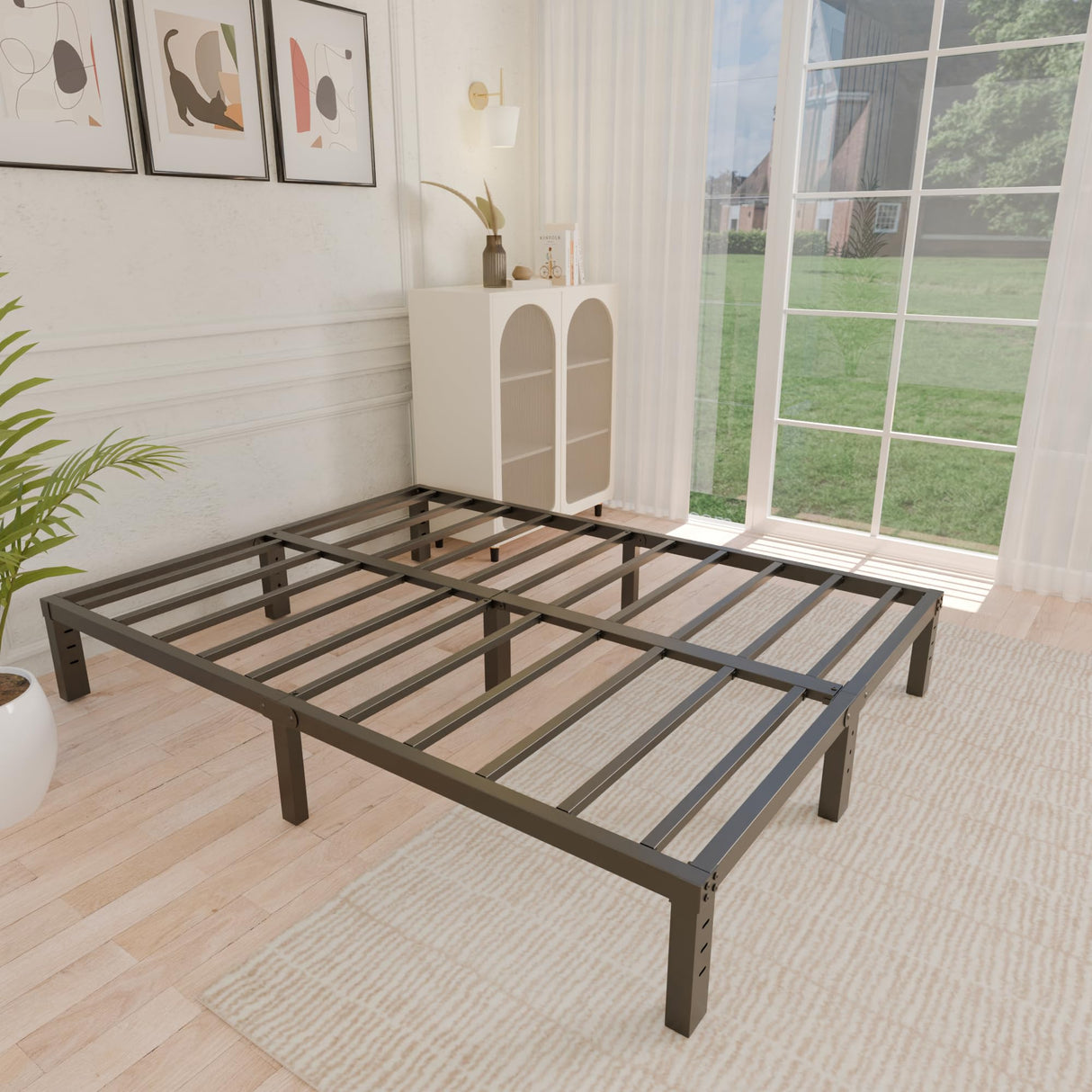 ALDRICH 10 Inch Metal King Size Bed Frame - Double Black Basic Steel Slats Platform, Easy Assembly Heavy Duty Noise Free Bedframes, No Box Spring Needed ALDRICH