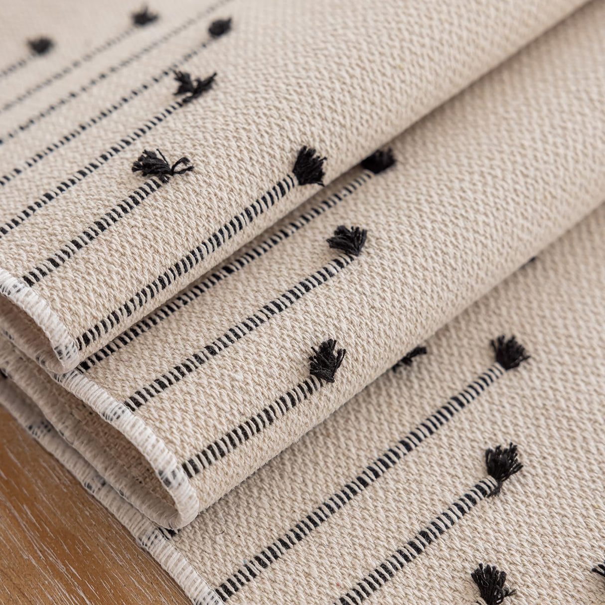 Joyfol Day Boho Table Runner, Farmhouse Stripe Cotton Table Runners with Tassels for Home Dining Table Decor, Rustic Natural Woven Dresser Scarf (Beige&Black,13 x 36 Inch) Joyfol Day