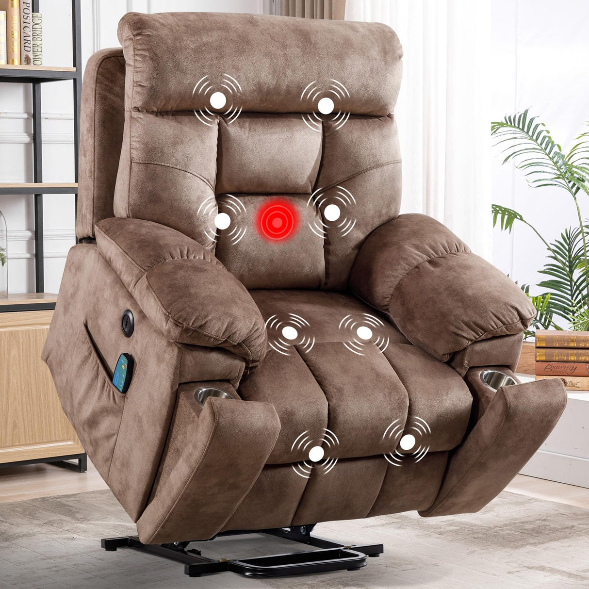 CANMOV Large Power Lift Recliner Chair with Massage and Heat for Elderly Big and Tall People, Overstuffed Wide Recliners with 2 Cup Holders, Side Pocket and USB Port, Camel CANMOV