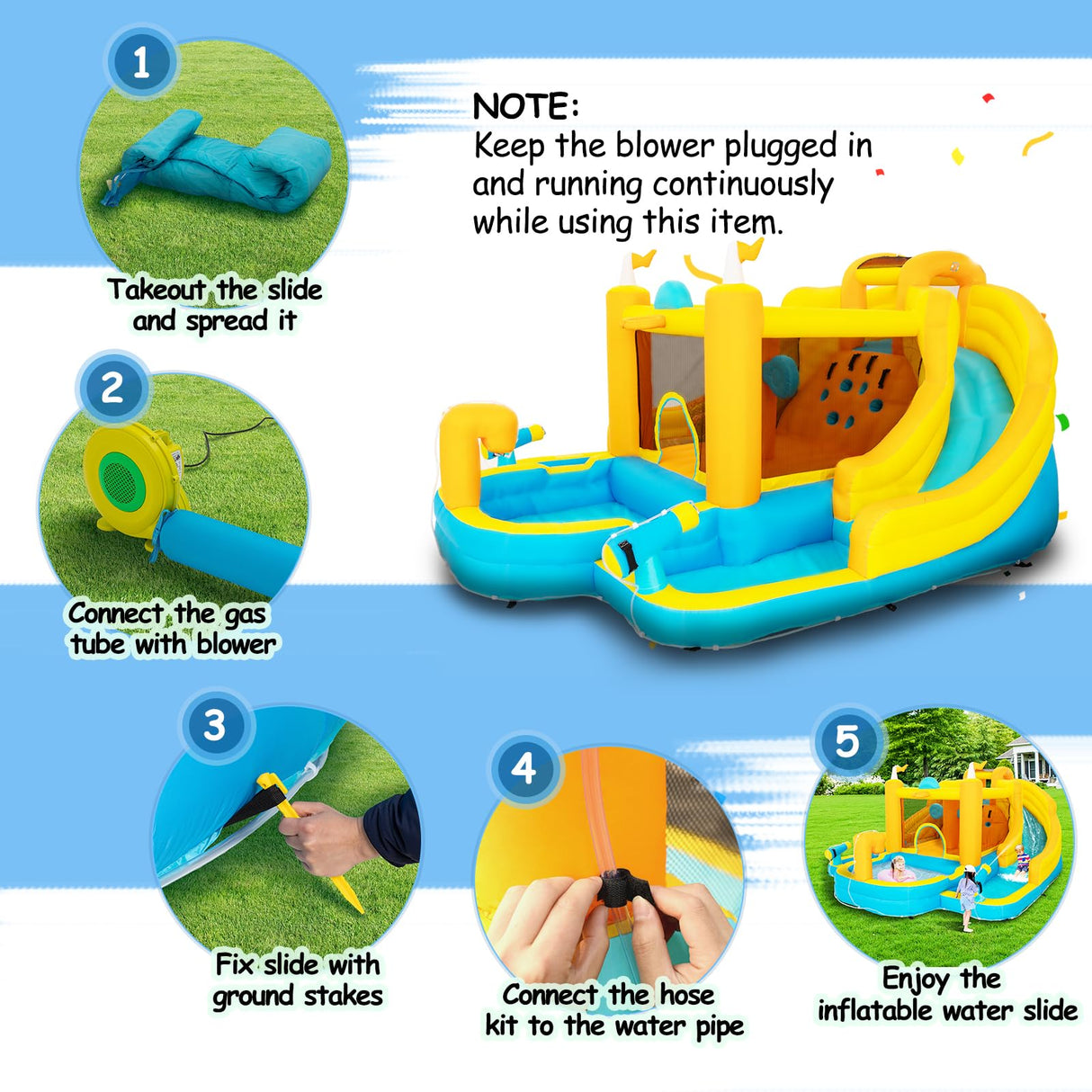 BOWTHY Ultra Inflatable Bounce House Water Slide,15x13FT Mega Water Park with Dual Slides,750W Blower,Climbing Wall,Splash Pool,Basket-Rim,Water Cannon,Great Party Gift for Kids Backyard BOWTHY