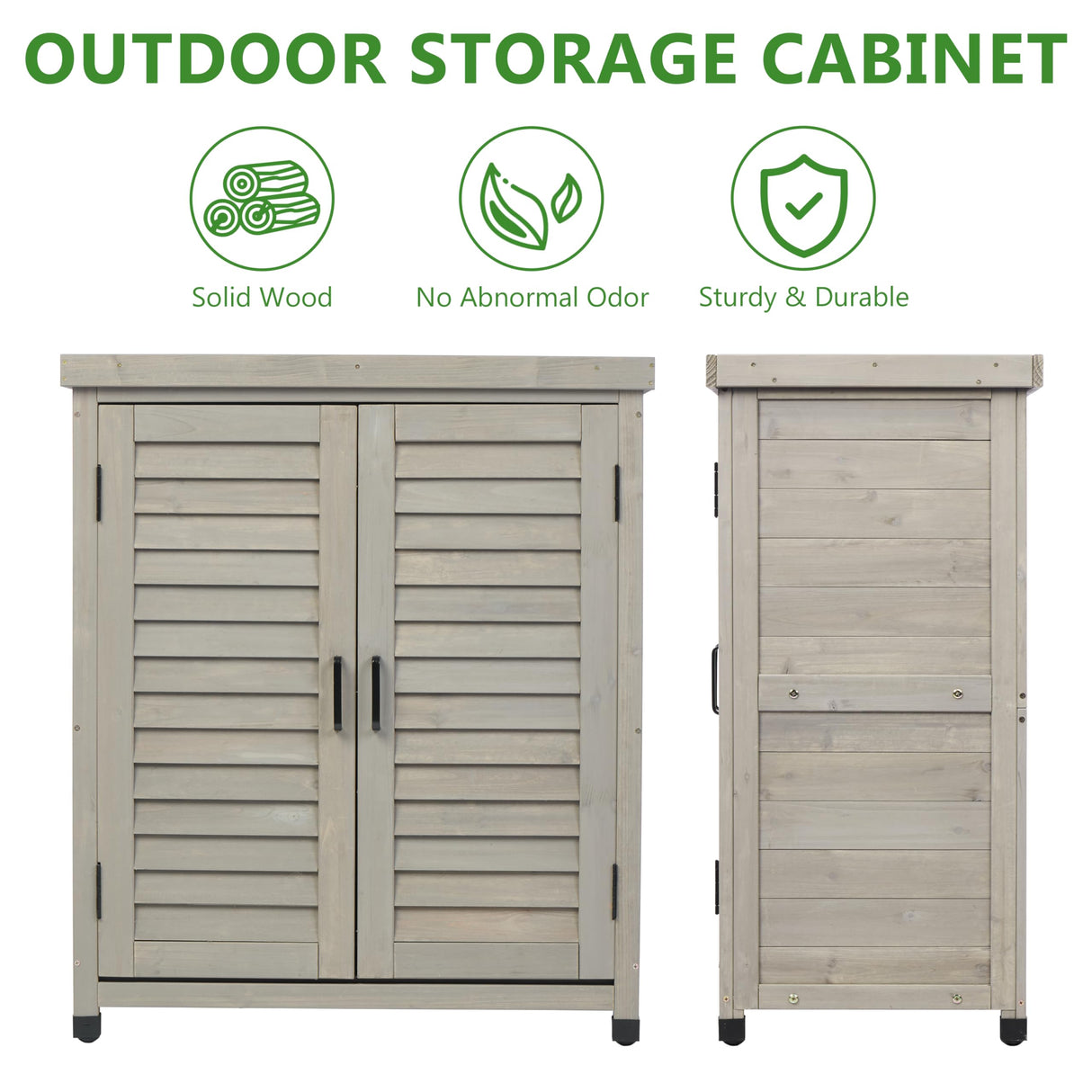 Outdoor Storage Cabinet & Potting Bench Table with Metal Top, Wooden Patio Furniture, Garden Workstation (Accent Grey, 36x31x17in) SoliWood