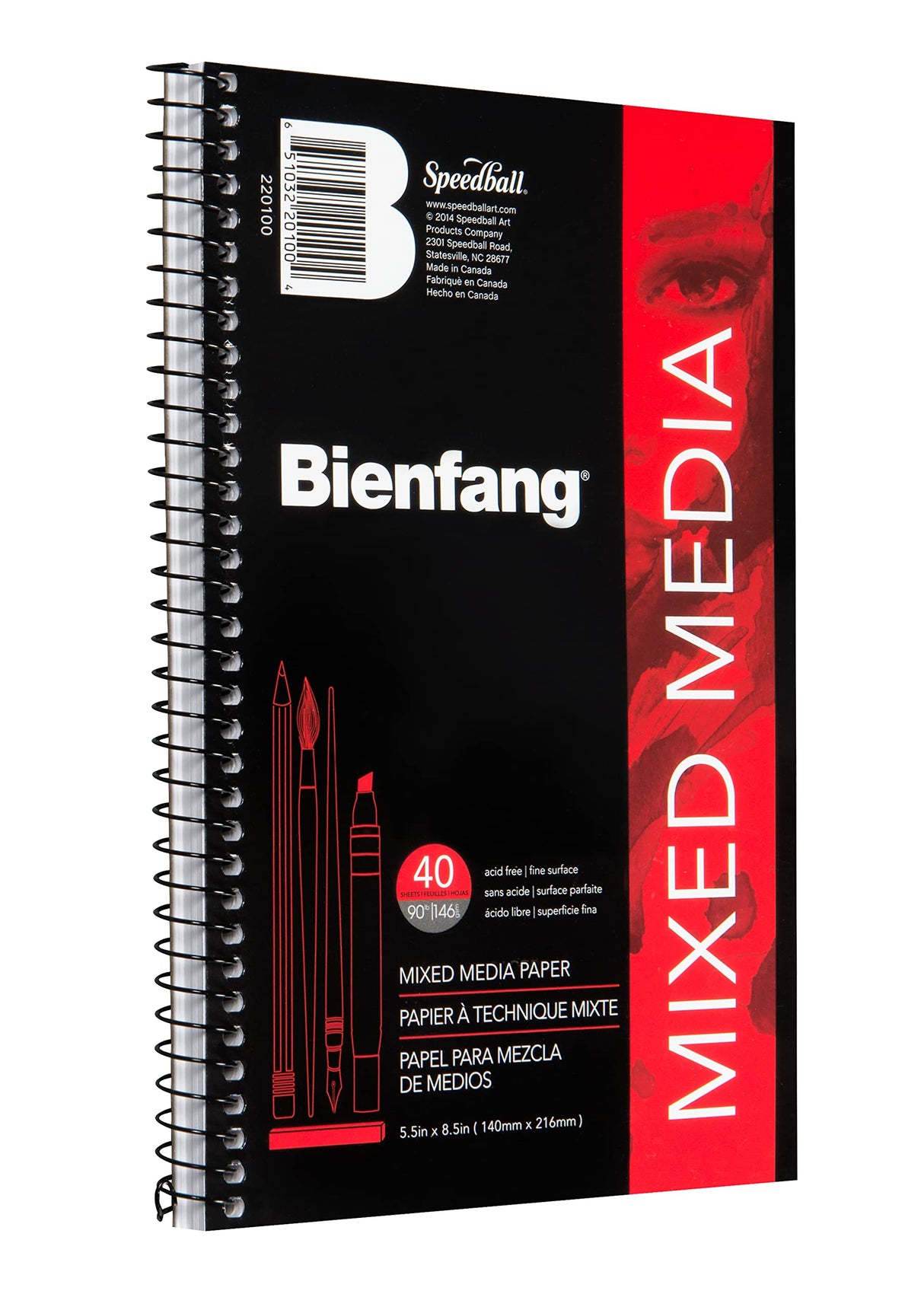 Bienfang Mixed Media Pad, 5.5x8.5 Inches, 40-Sheets Artist Paper, Spiral-Bound Sketchbook, 90lb,146gsm Bienfang