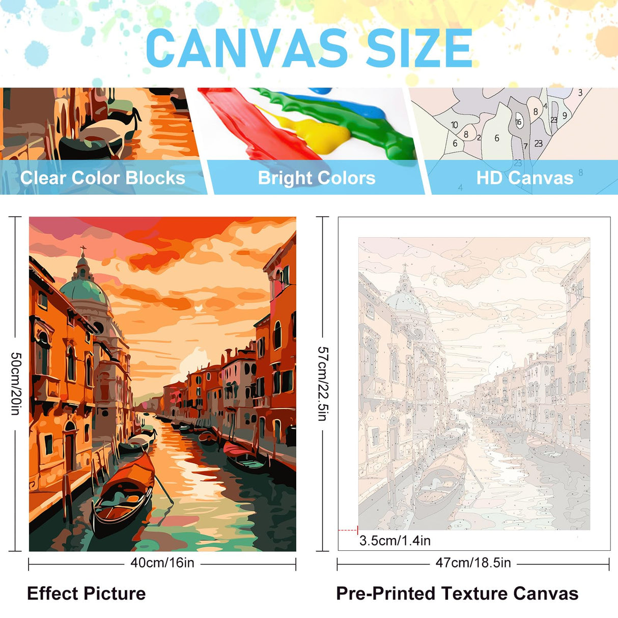 Paint by Numbers Kit for Adults Rolled Canvas - 16x20 Inch Venice Adult Paint by Number Kits on Canvas for Beginners, DIY Acrylic Oil Number Painting Kits with Gift Box for Home Wall Decor Gift Offito