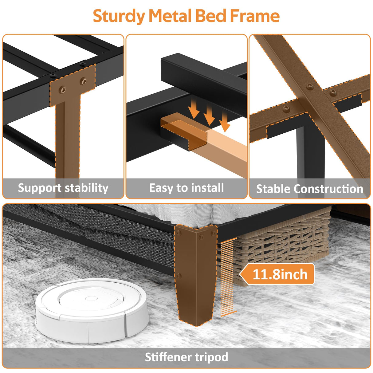 Winkalon Queen Bed Frame, Storage Headboard with Charging Station,Platform Bed Frame with RGB Lights, Solid and Stable, Noise Free, No Box Spring Needed, Easy Assembly,Gray Winkalon