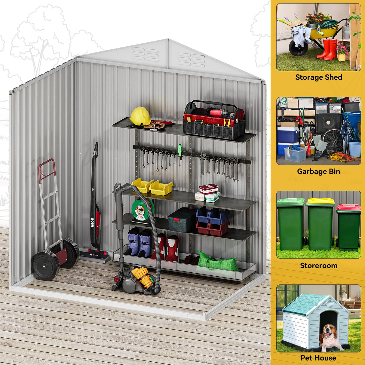 DWVO 6x4ft Metal Outdoor Storage Shed, Large Heavy Duty Tool Sheds with Lockable Doors & Air Vent for Backyard Patio Lawn to Store Bikes, Tools, Lawnmowers,Dark Gray DWVO