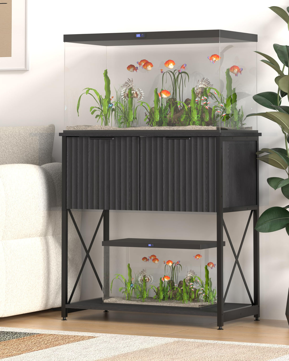 Piskyet 20-29 Gallon Fish Tank Stand, Metal Frame Aquarium Stand, Cabinet for Fish Tank Accessories Storage,Suitable for Turtle Reptile Tank Stand Terrarium Stand,340Lbs,Black Piskyet