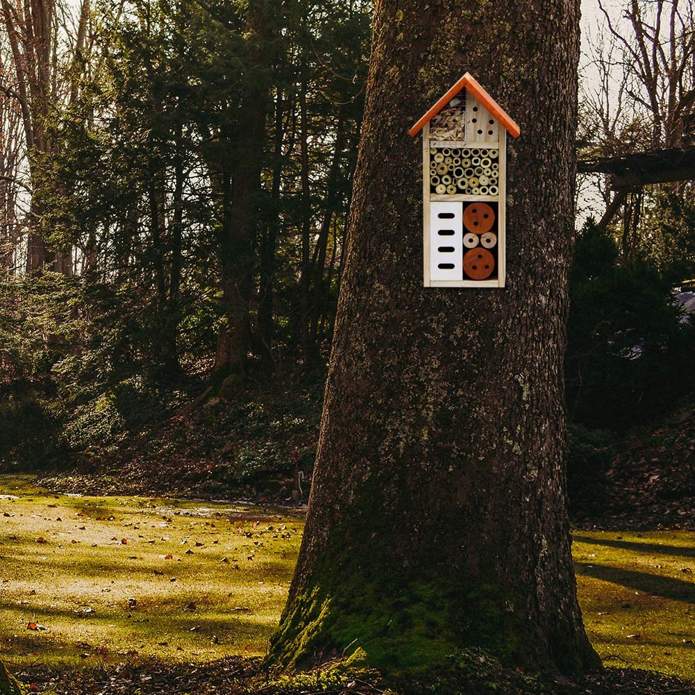Lulu Home Wooden Insect House, Hanging Insect Hotel for Bee, Butterfly, Ladybirds, Beneficial Insect Habitat, Bug Hotel Garden, 10.4 X 3.4 X 5.4 Inch Lulu Home