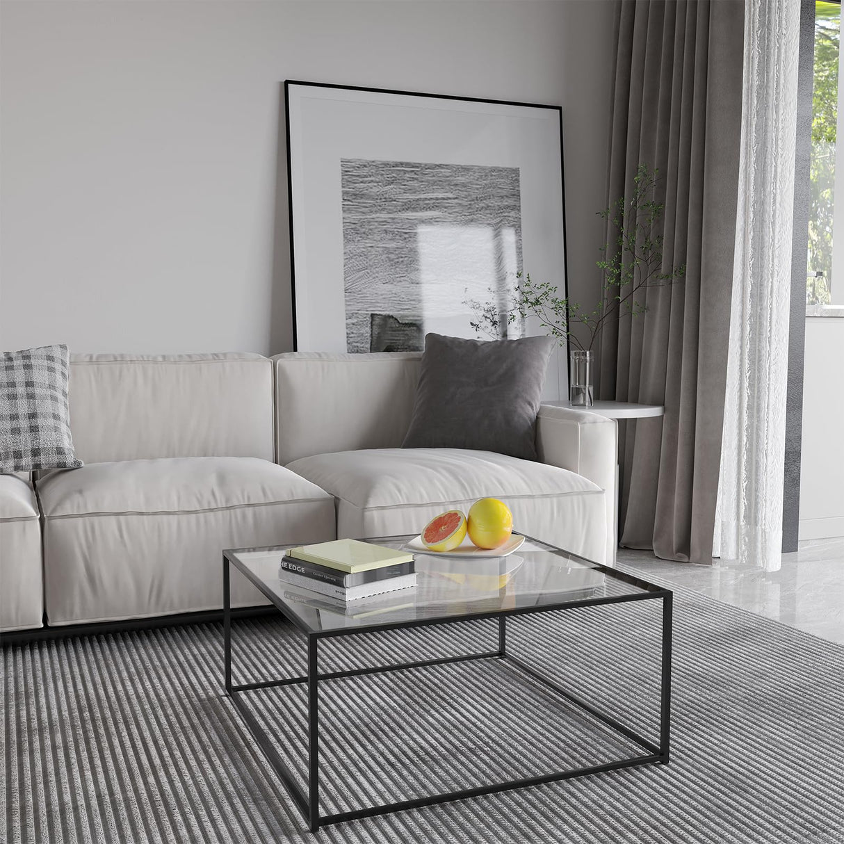 Glass Coffee Table Modern Center Table,Minimalist Coffee Table Sofa Side Tea Table for Living Room,Tempered Glass-top with Sturdy Metal Frame, Easy Assembly,26.4 x 26.4 x 15.7 Inches, Black Easy Paws