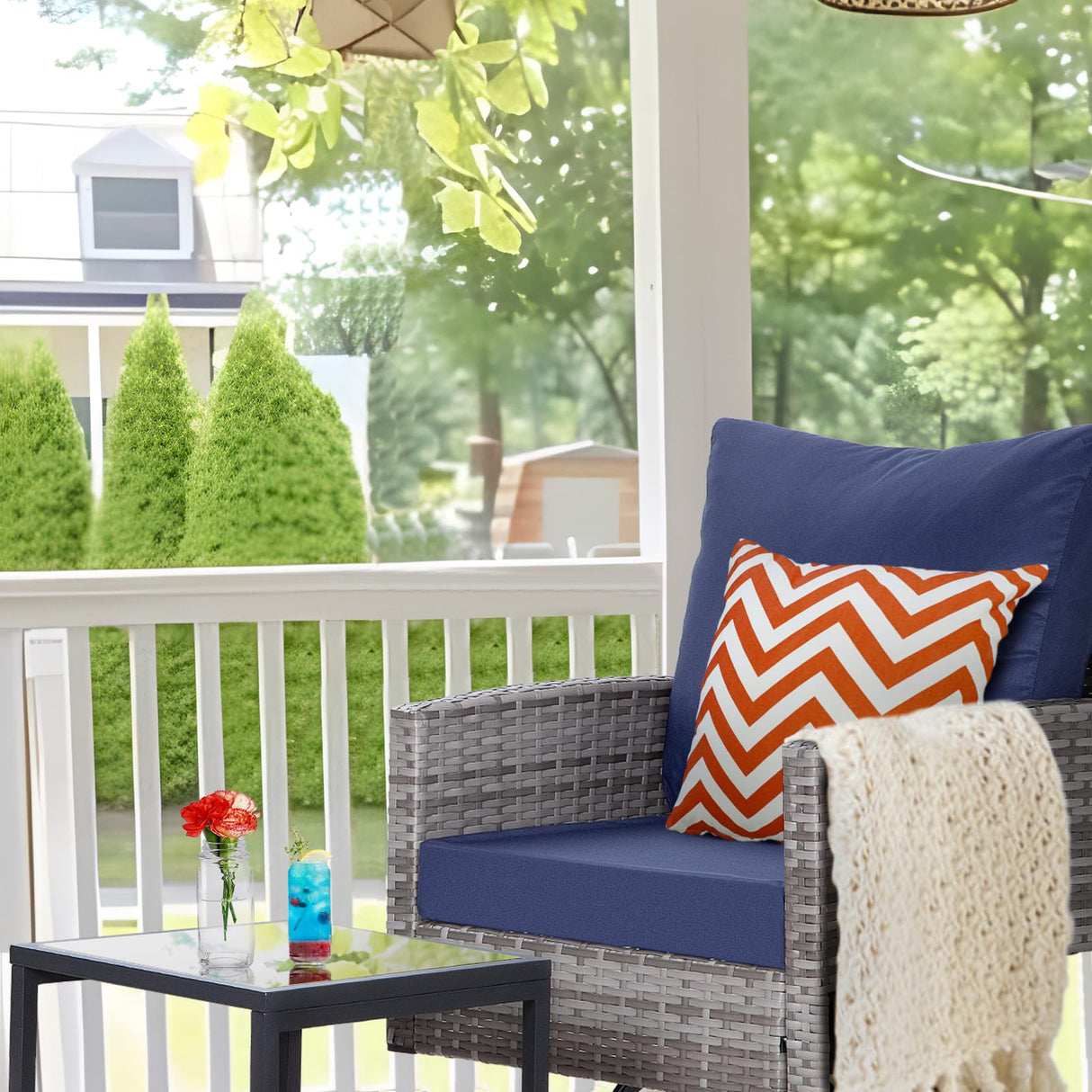 FHFO 10 Pieces Outdoor Patio Furniture Set with Swivel Chairs, Wicker Sectional Sofa Set Rattan Modular Patio Conversation with Cushions Couch & Coffee Table for Garden, Balcony, Porch, Grey-Blue FHFO