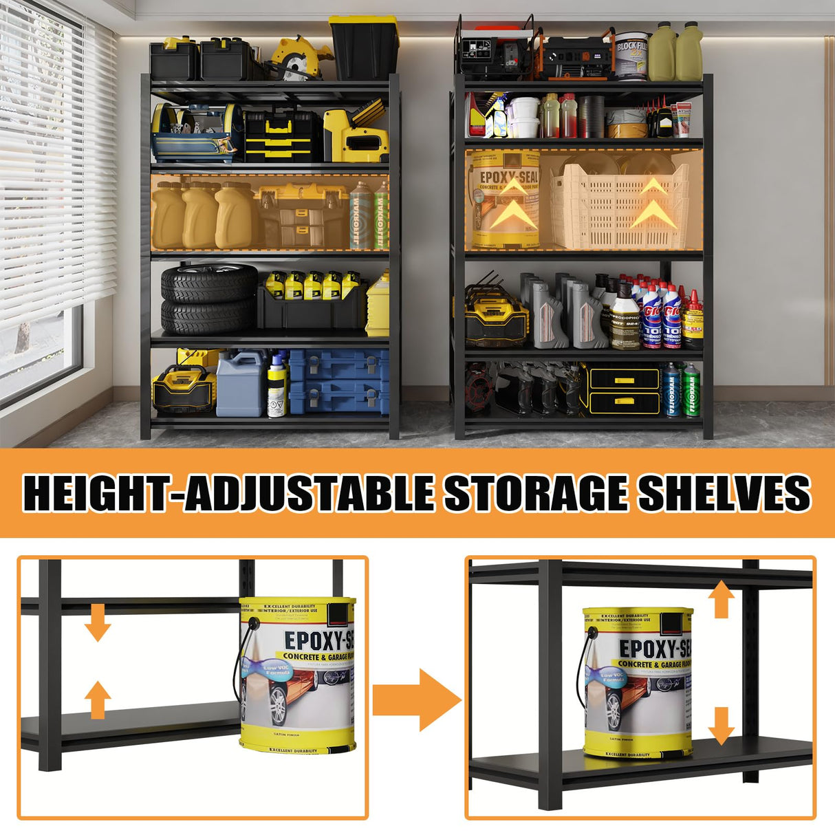 Vaernevy 35.4” W Garage Shelving Units, 5 Tier Metal Shelving Heavy Duty, Adjustable Shelves for Garage Storage, 2500lbs Industrial Metal Shelf Unit for Basement/Warehouse/Shop Vaernevy