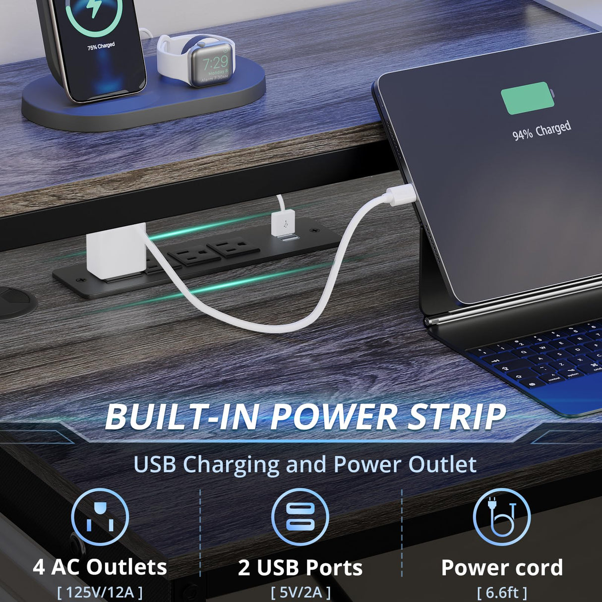 VIGKOOK L Shaped Gaming Desk, Reversible Corner Computer Desk with Power Outlet & Led Strip Home Office Desks Drawer File Cabinet Keyboard Tray (Dark Grey, 67in) VIGKOOK