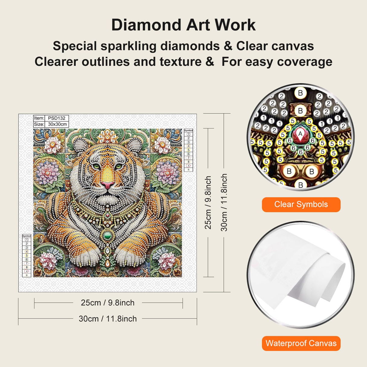 WSLWXSHM 5D Special Shape Diamond Art Kits for Beginners, Diamond Painting Kits for Adults Tiger, Crystal Rhinestones Diamond Painting for Home Wall Decoration Gift 12×12inch/30×30cm, Animal WSLWXSHM