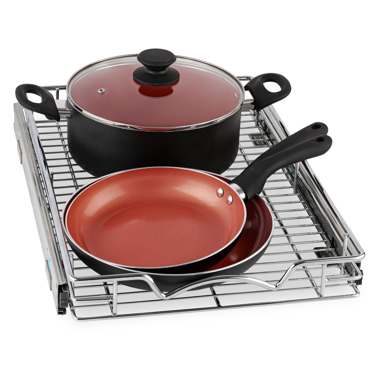 HOLD N' STORAGE Pull Out Cabinet Organizer, Heavy Duty-w/Lifetime Limited Warranty -11”W x 17”D-Requires At Least 12-1/4” Cabinet Opening, Steel Metal Cabinet Drawers Slide Out, Chrome Finish HOLDN’ STORAGE