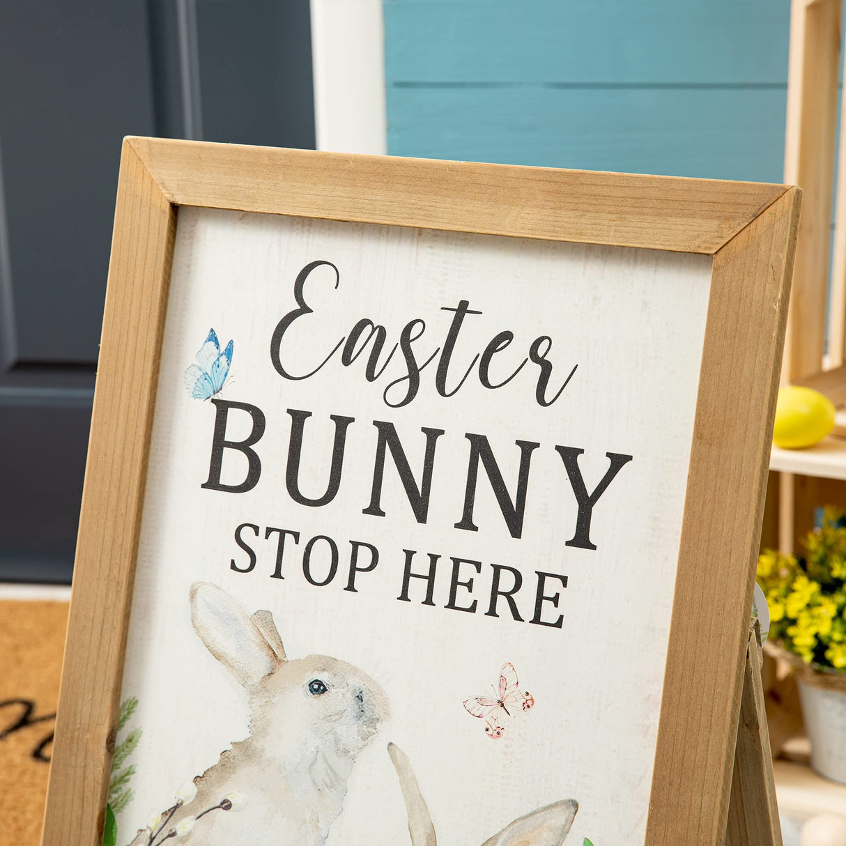Glitzhome 24”H Easter Wooden Porch Sign, Bunny Sign Decor Rustic Rabbit Decoration Welcome Porch Decor for Easter Yard Entryway glitzhome