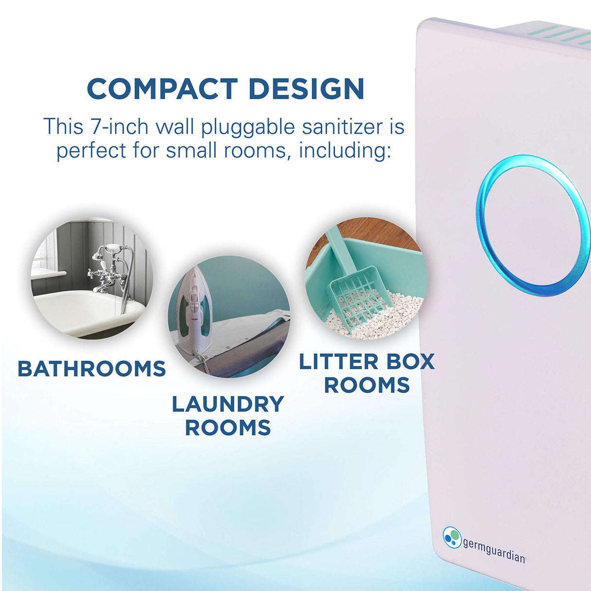 Germ Guardian GG1100W 7” Pluggable Small Air Purifier, Small Room Wall Air Sanitizer, Freshens Air, UV-C Light Kills Germs, Reduces Odors from Pets, Cooking, Mold, GermGuardian, 1-Yr Wty (White) GermGuardian