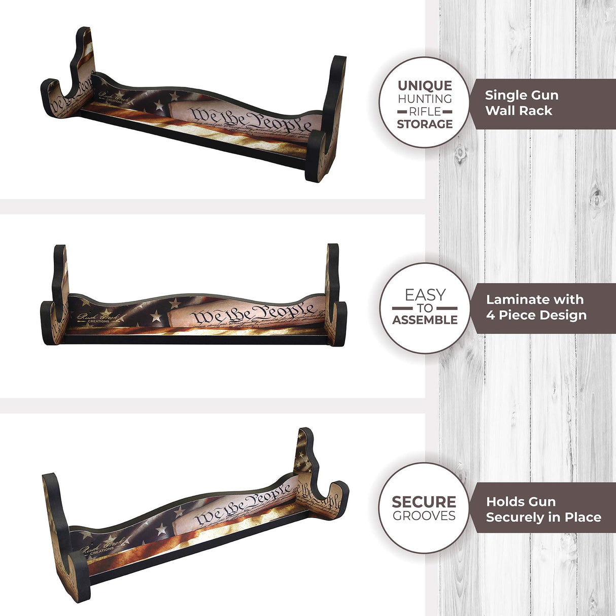 Rush Creek Creations Wall-Mount Single Gun Storage Display Rack for Rifles and Shotguns, Indoor 1-Gun Display Rack, Durable Americana Finish Rush Creek Creations