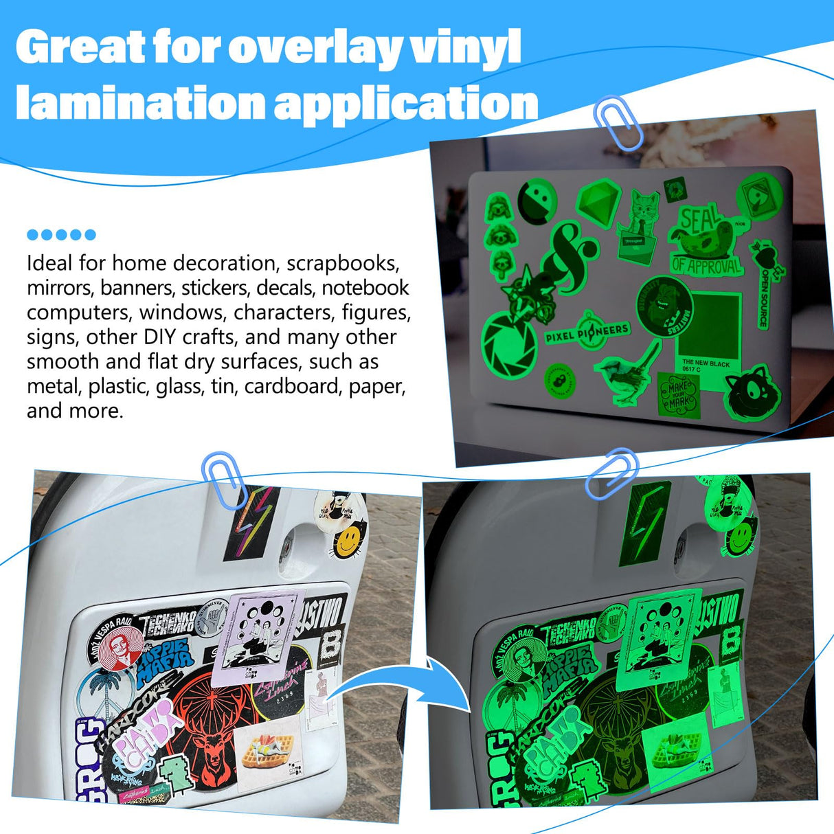 TECKWRAP Printable Vinyl Sticker Paper for Inkjet Printer, Glow in The Dark Vinyl Inkjet Printable Sticker Paper, 8.26" x 11.69" A4 Size for Scrap-Booking, Craft Cutters, Home Decor, 14 Sheets/Pack TECKWRAP