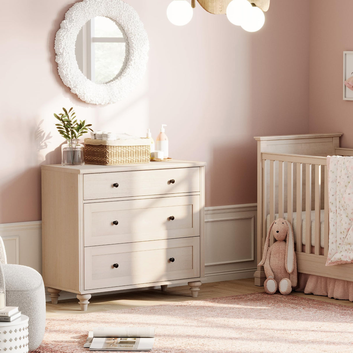 WAMPAT Dresser for Bedroom with 3 Drawers, Kids Dressers with Wide Chest of Drawers, Mid Century Modern Wooden Closet Storage Organizer, Small Dressers for Nursery, Hallway, Living Room, Light Oak WAMPAT