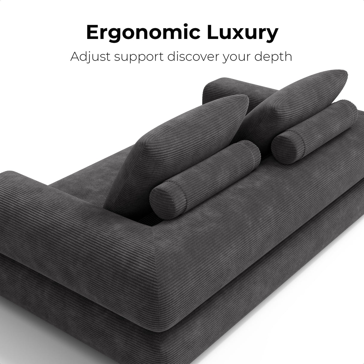 LIKIMIO Convertible Sleeper Sofa Bed Floor Sofa 3-in-1 No Assembly, Foldable Mattress with Corduroy Upholstery Dark Grey, Lounge Loveseat Couch for Living Room Studio Guest Room LIKIMIO