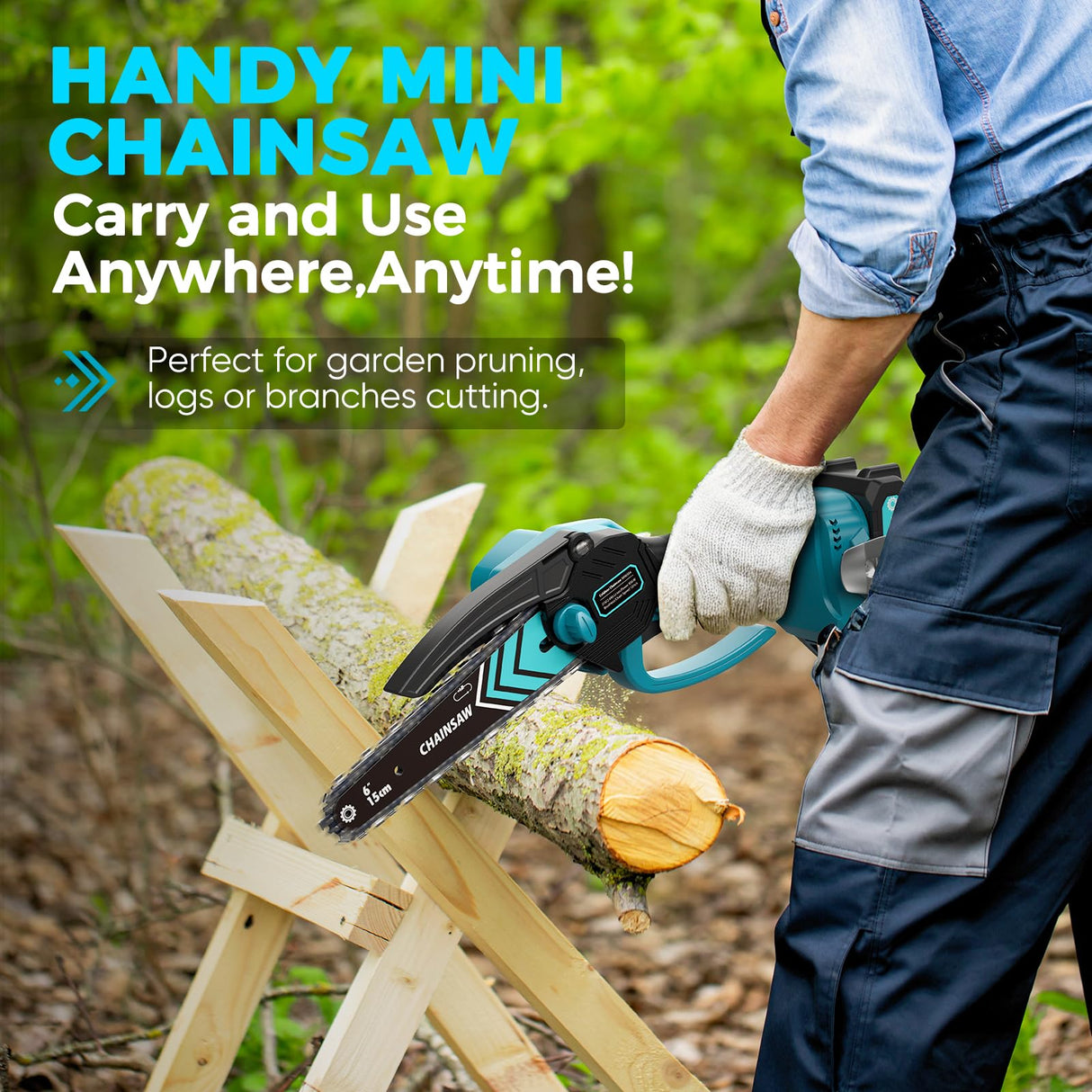 6 Inch Mini Chainsaw Cordless, Portable Electric Chain Saw, for Wood Cutting, Tree Trimming, Courtyard, Household, and Garden, Father's Day Gift for Men Dad Husband HOPTO