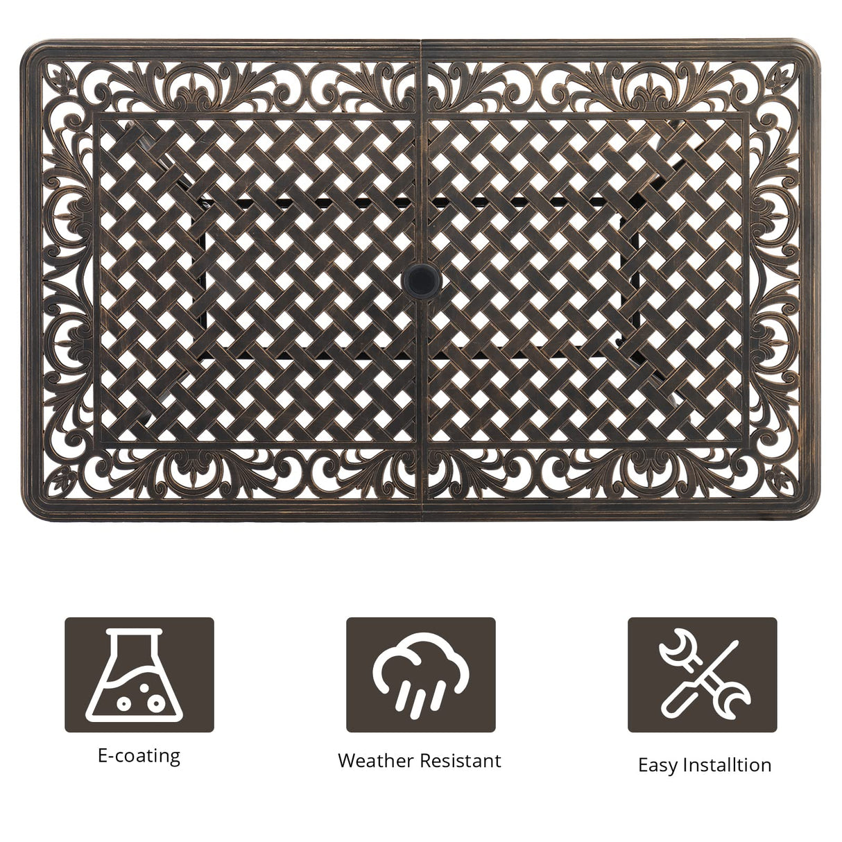 VINGLI 7-Piece Outdoor Dining Set, Cast Aluminum Patio Furniture Set for 6 with Umbrella Hole, Rectangular Outdoor Dining Table & 6 Stackable Chairs, All-Weather Garden/Poolside Dining Set Bronze VINGLI