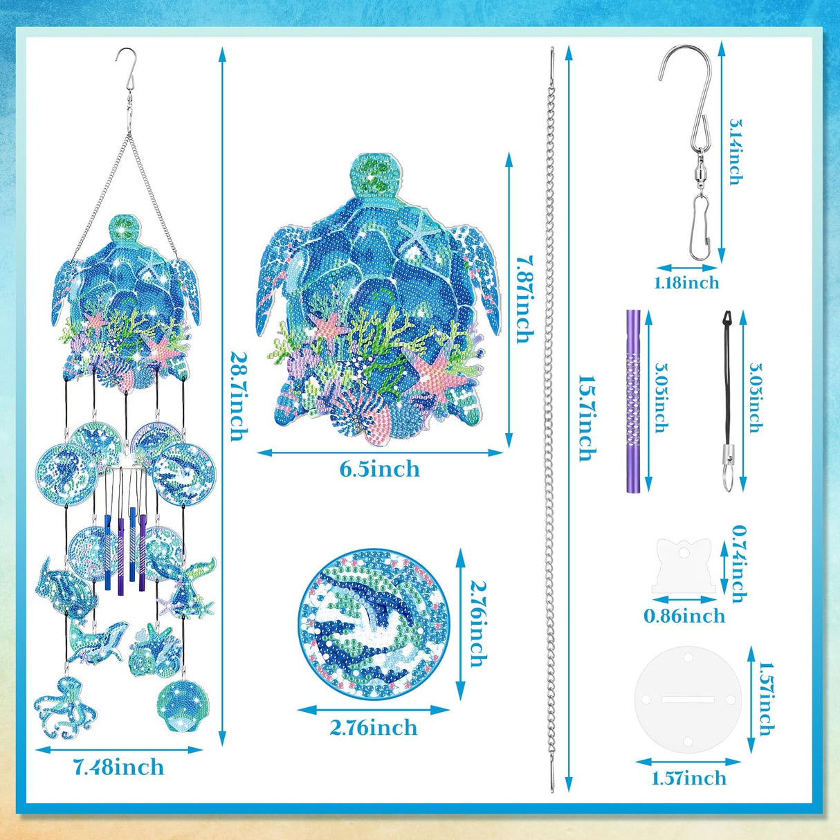 GlikCeil Beach Wind Chimes Diamond Art Wind Chimes Suncatchers Beach Diamond Art Kits with Crystal Pendant Hanging Ornament for Home Garden Patio Backyard Decor(Blue) GlikCeil