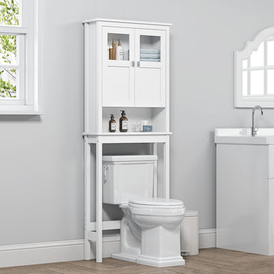 Spirich White Over Toilet Bathroom Storage Cabinet with Glass Doors and Adjustable Shelves