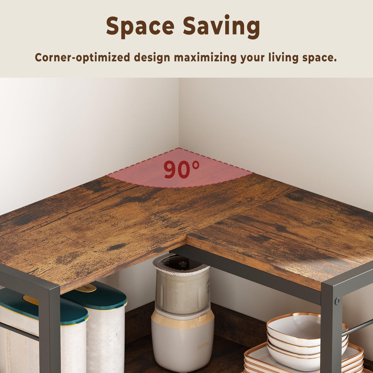 IRONCK Bookshelves 5 Tiers, Corner Bookshelf with Baffles, Bookcase and Bookshelf with Doors, Industrial Display Bookshelves for Living Room, Kitchen IRONCK