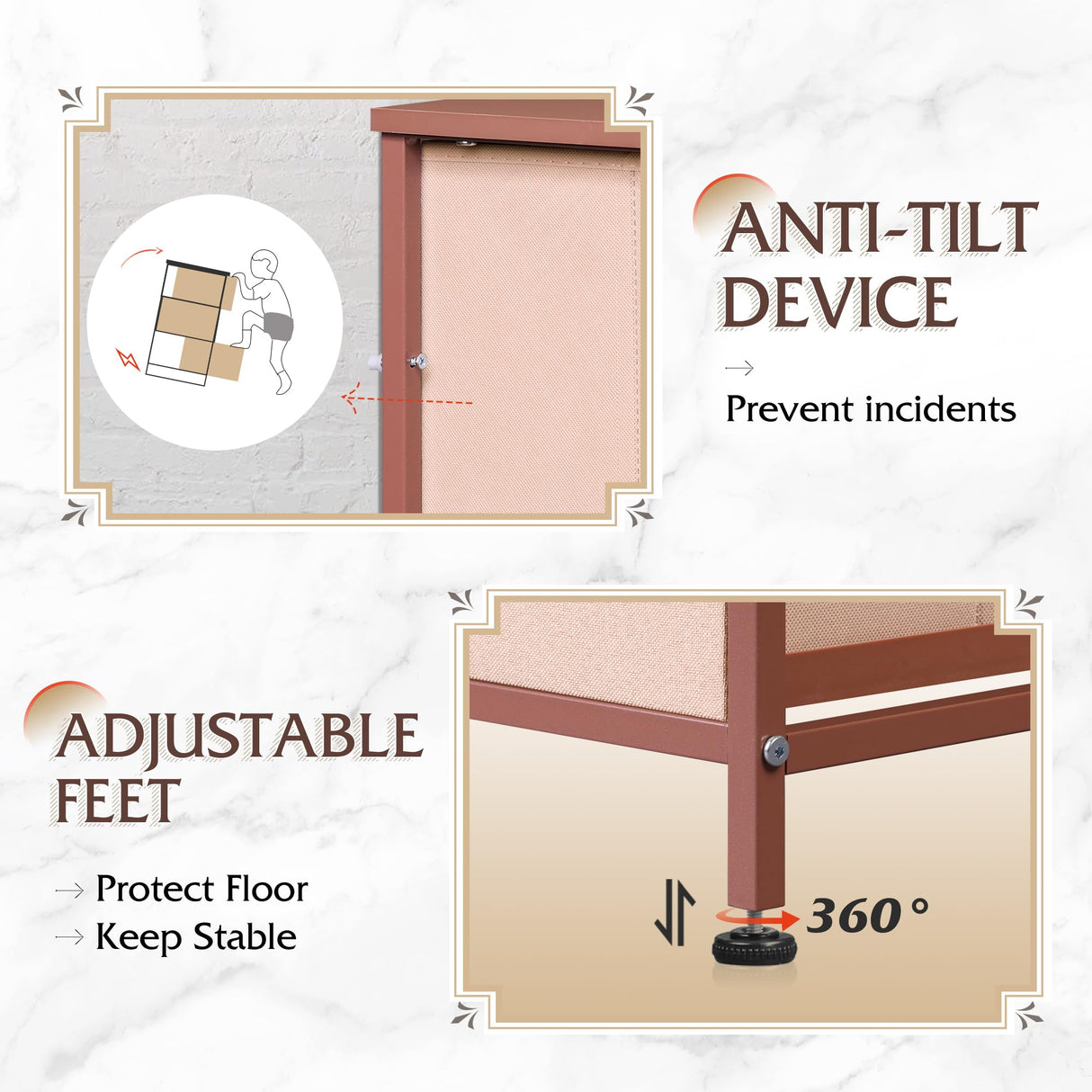 WLIVE Fabric Dresser for Bedroom, Tall Dresser with 8 Drawers, Storage Tower with Fabric Bins, Double Dresser, Chest of Drawers for Closet, Playroom, Dormitory, Pink and Rose Gold WLIVE