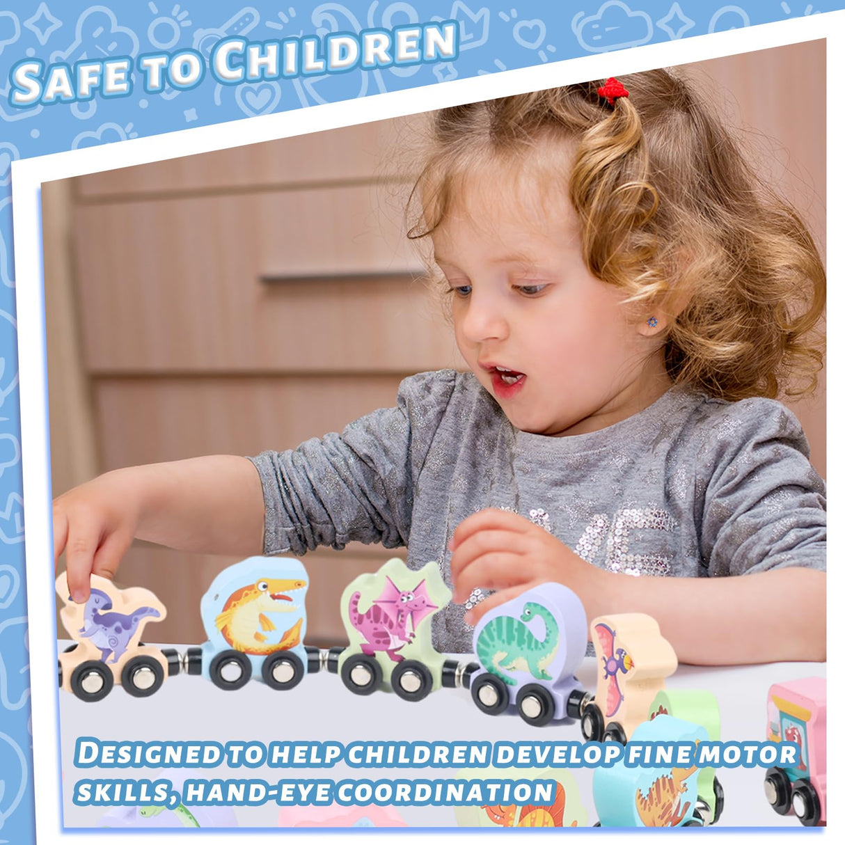 LovesTown 11PCS Magnetic Wooden Animals Train Set, Montessori Toys for Toddlers Toys for Preschool Learning Activities Birthday Kids Boys Girls LovesTown