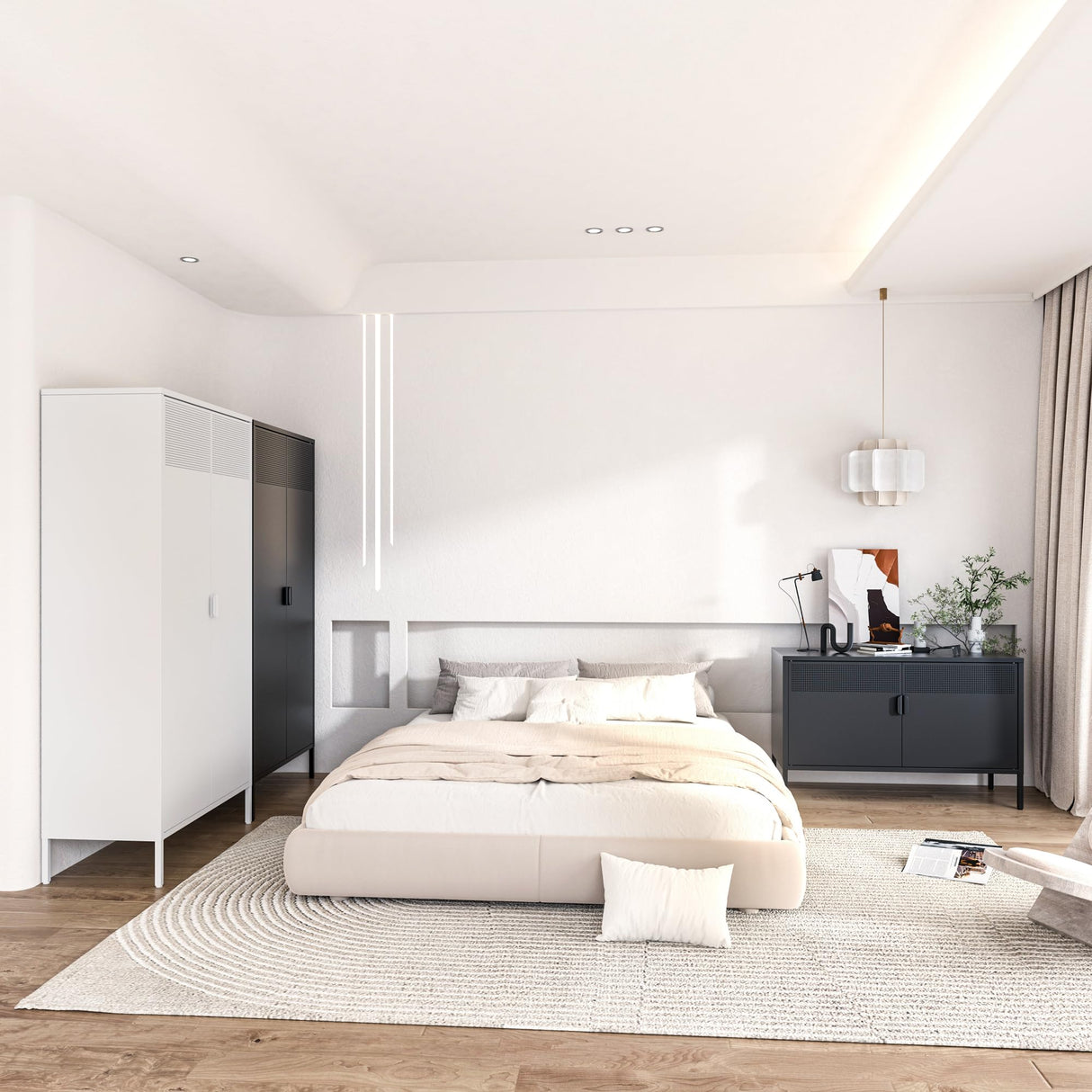 Washsemba 2 Door Storage Sideboard, Metal Storage Cabinet with 2 Adjustable Shelf,Multipurpose Metal Accent Cabinet for Office Home,Music Studio (Black, 25''H) Washsemba