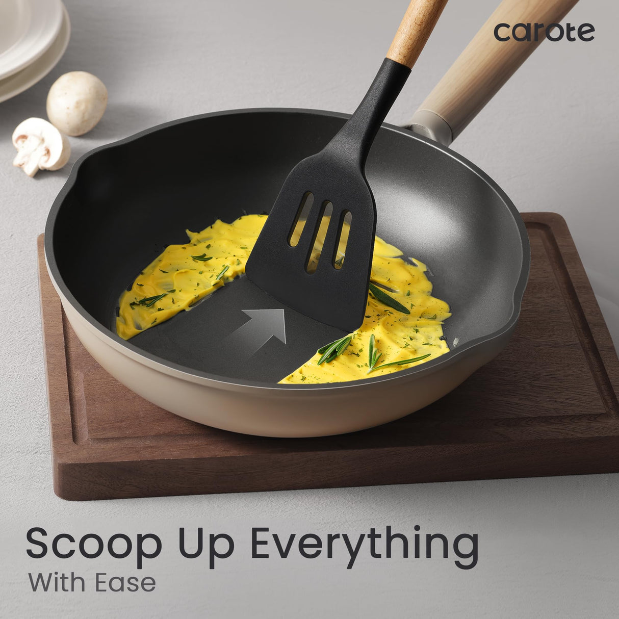 CAROTE Silicone Cooking Utensils Set for Nonstick Cookware, 446°F Heat Resistant Kitchen Utensil Set with Wooden Handle 10pcs, Spatula, Turner, Spoon, Tongs, Whisk CAROTE