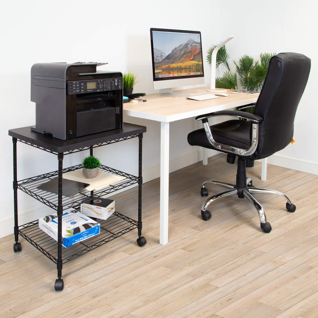 Mount-It! Printer Stand With Wheels | 3-Tier Large Printer Cart With Storage Shelves For 3D & Laser Printer, Scanner, Heat Press | Rolling Metal Utility Table For Home and Office Use, 200 Lbs Capacity Mount-It!