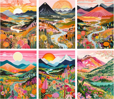 ARPADAMO 6 pack Diamond art Kits for Adults,5D Mountain Flower Diamond Painting DIY Diamond Art landscape Diamond Painting for Adult,Round Full Drill Diamonds, Diamond Art Kit for Home Decor-12x16inch