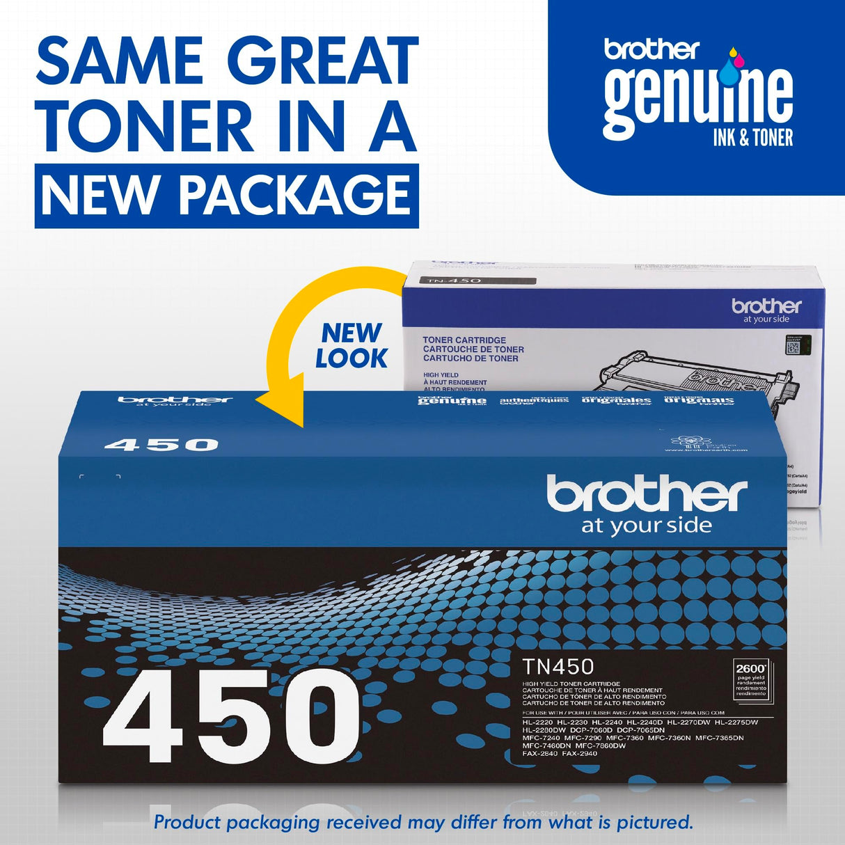 Brother Genuine High Yield Toner Cartridge, TN450, Replacement Black Toner, Page Yield Up To 2,600 Pages Brother