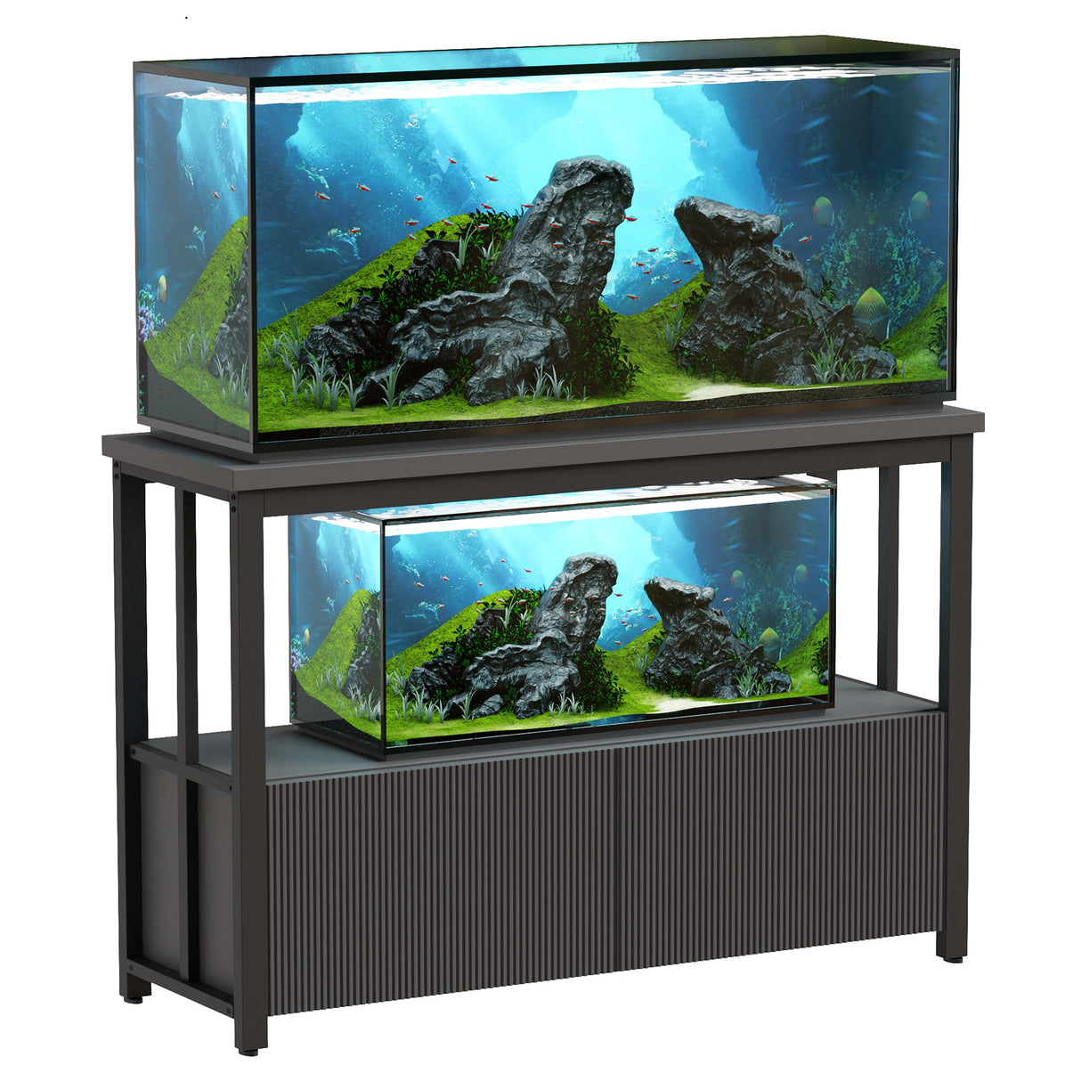 BEWISHOME 55-75 Gallon Fish Tank Stand, Heavy Duty Aquarium Stand with Thickened Metal Frame, Fish Tank Stand with Cabinet for Storage, 51.9" L* 19.9" W Tabletop 1200LBS Capacity Grey KYG04H BEWISHOME