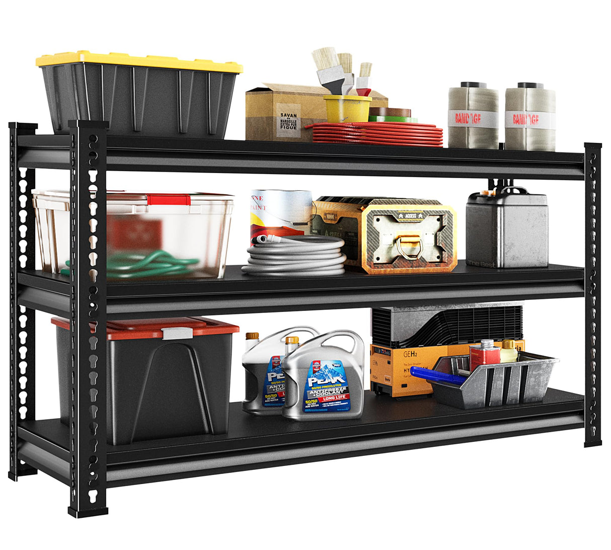 Rufokisa Metal Garage Shelving Heavy Duty,1530LBS Loads Garage Storage Shelves, 48”W 3-Tier Adjustable Storage Racks and Shelving Units for Garage Basement and Kitchen, 48”W x 18”D x 39”H,Black Rufokisa