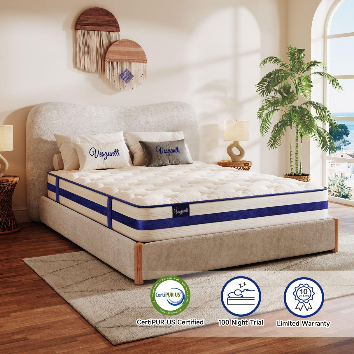 Vesgantti Queen Mattress, 10 Inch Hybrid Innerspring Mattress in a Box with Memory Foam, Durable Support & Pressure Relief, Medium Firm Feel Vesgantti