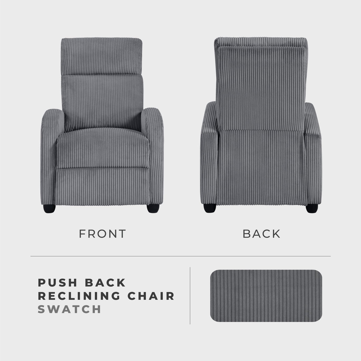 Lexicon Pushback Recliner Chair Armchair Push Back Recliner, Corduroy Chair with Solid Wood Frame and Metal Seat Base, Single Sofa Accent Chair for Living Room/Office/Apartment, Dark Grey Lexicon