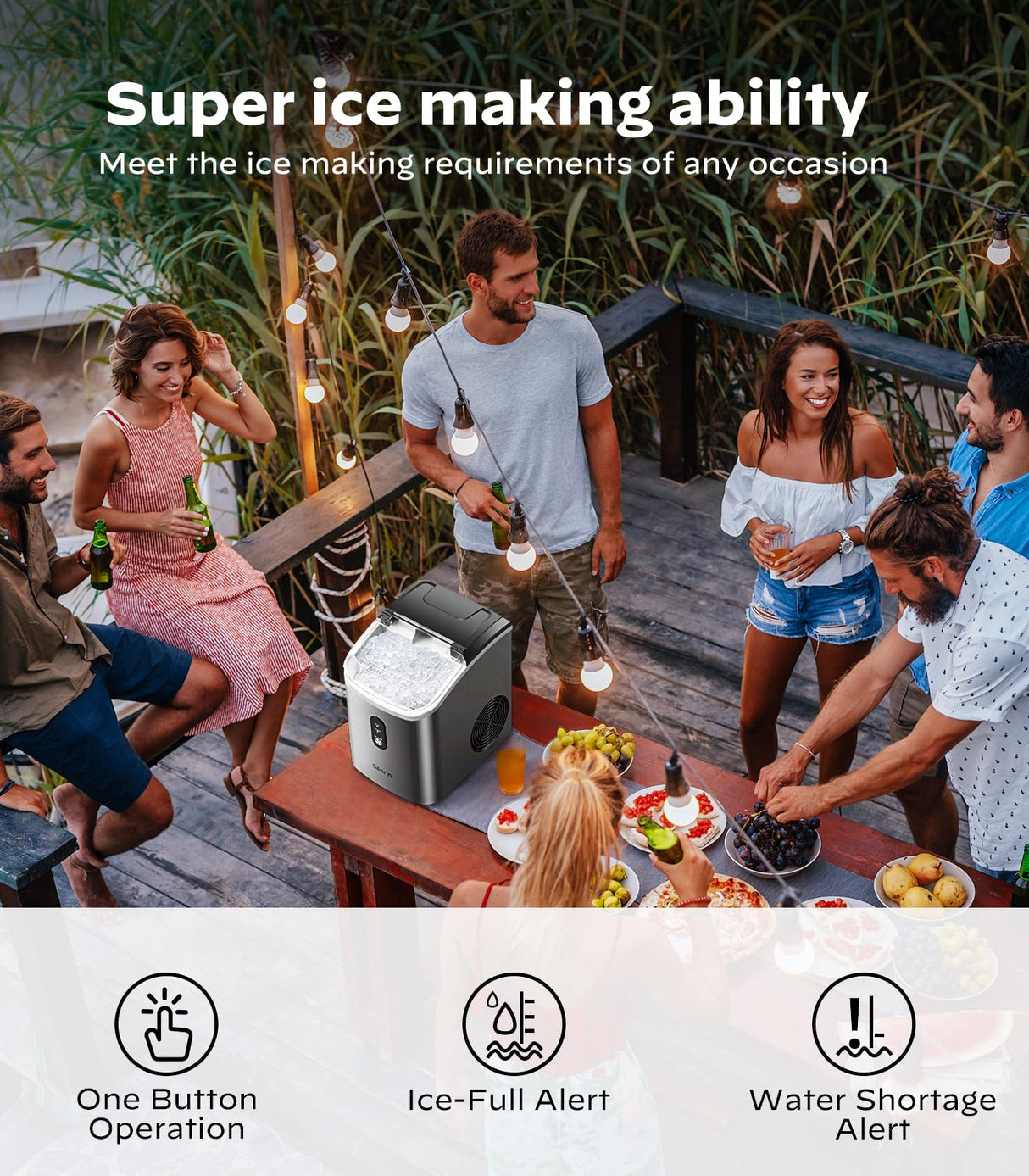 Nugget Ice Maker Countertop, Silonn Chewable Pellet Ice Machine with Self-Cleanin Function, 33lbs/24H Portable Ice Makers for Home Kitchen Officce, Stainless Steel Silonn